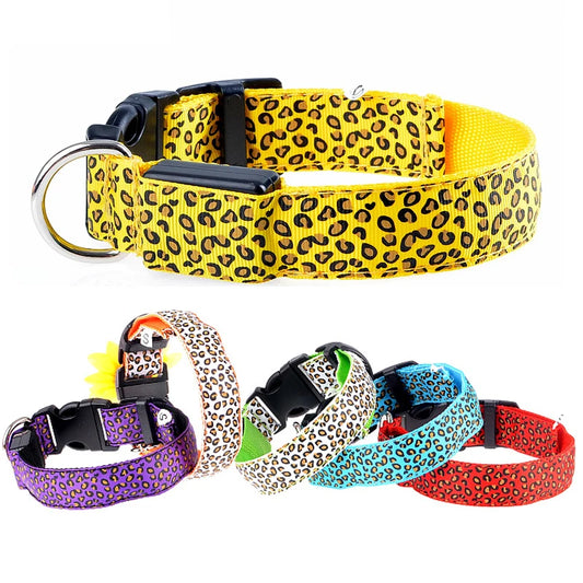Leopard LED Dog Collar – Adjustable Glowing Safety Collar for Night Walks