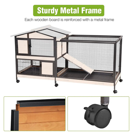 2-Story Rabbit Hutch Full Metal Frame- 62" with 6 locking casters