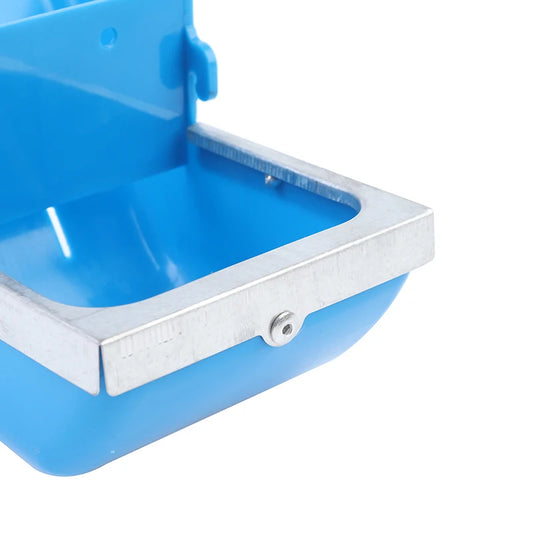 Blue and silver container with a lid on a white background