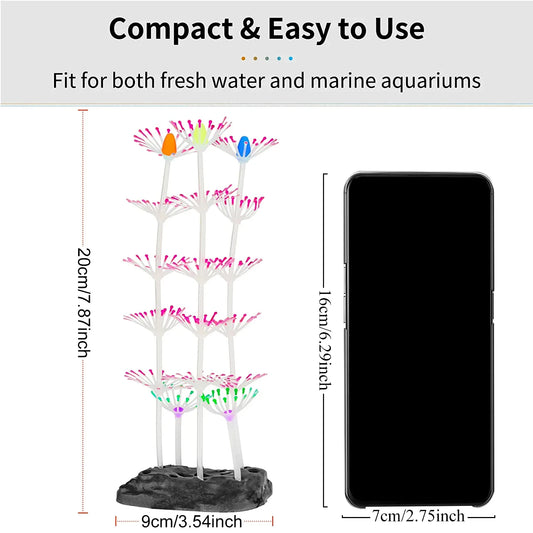 Glowing Silicone Coral Aquarium Decor – Soft, Safe, Suction‑Cup Mounted
