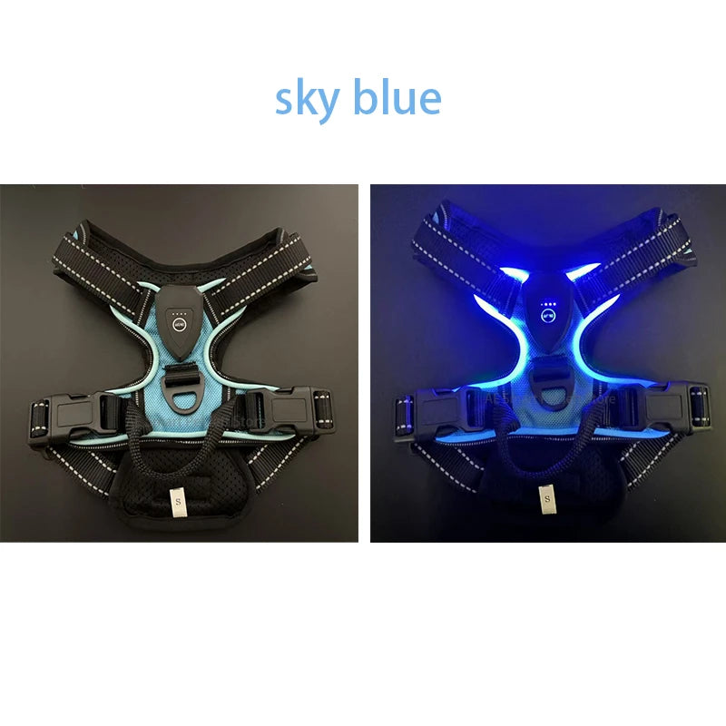 Led luminous Dog Harness No Pull Adjustable Rechargeable