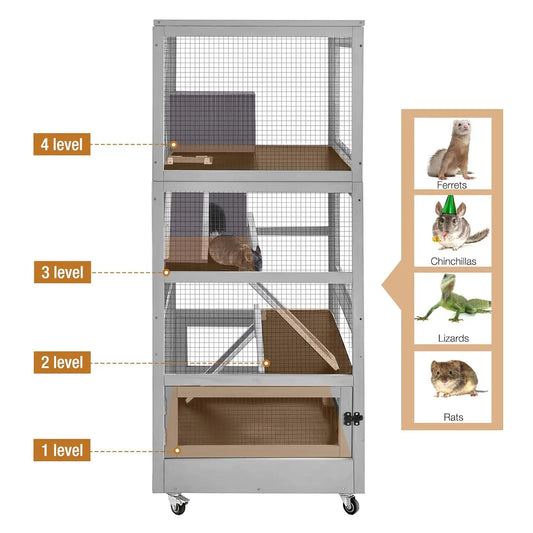 Large 4‑Level Small Pet Cage – Ferret & Chinchilla House with Multi‑Level Play Areas