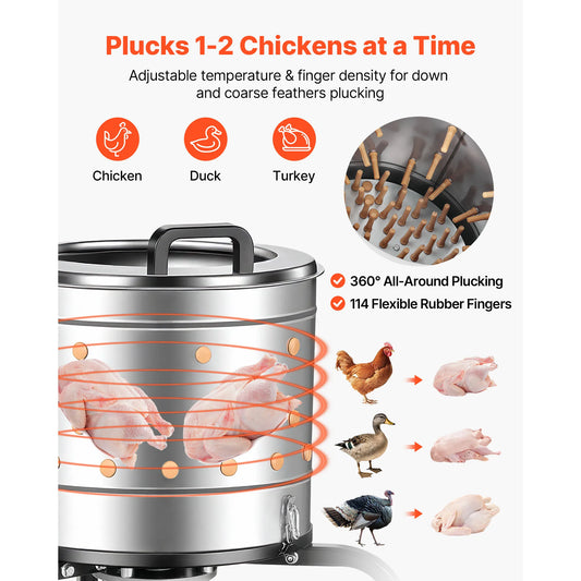 Chicken Plucker Machine 15.7in/19.7in/25.6in Drum