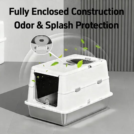 Stainless Steel Cat Litter Box with Flip Cover