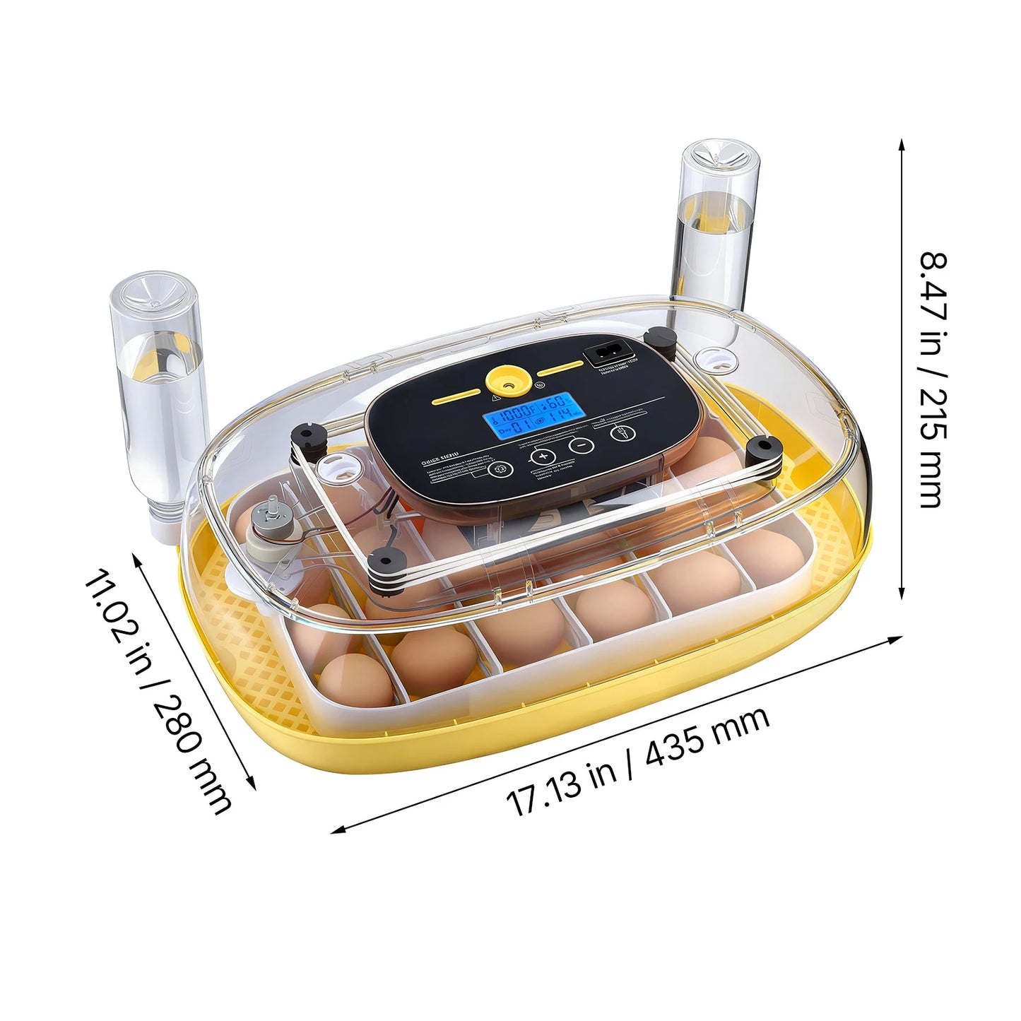 Egg Incubator with LED Candler Temperature Auto Humidity 360° View Clear Window