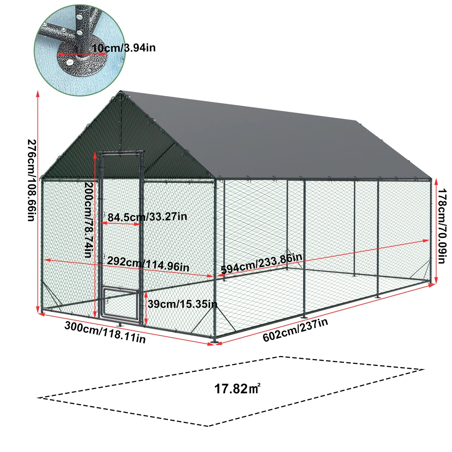 Large Upgrade Metal Chicken Coop Walk-in Poultry Run with Nylon Netting