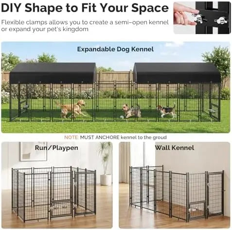 Heavy‑Duty Outdoor Dog Kennel – 8×4×6 ft Secure Steel Enclosure