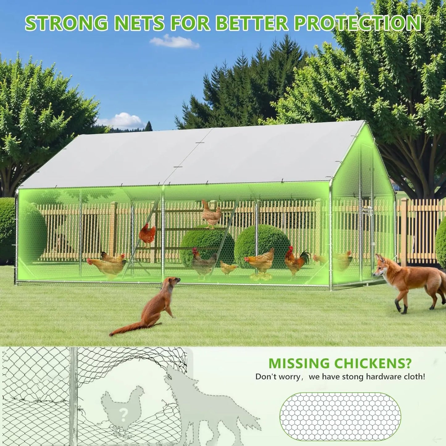 Metal Chicken Coop with Anti-UV Cover, Walk-in Pen