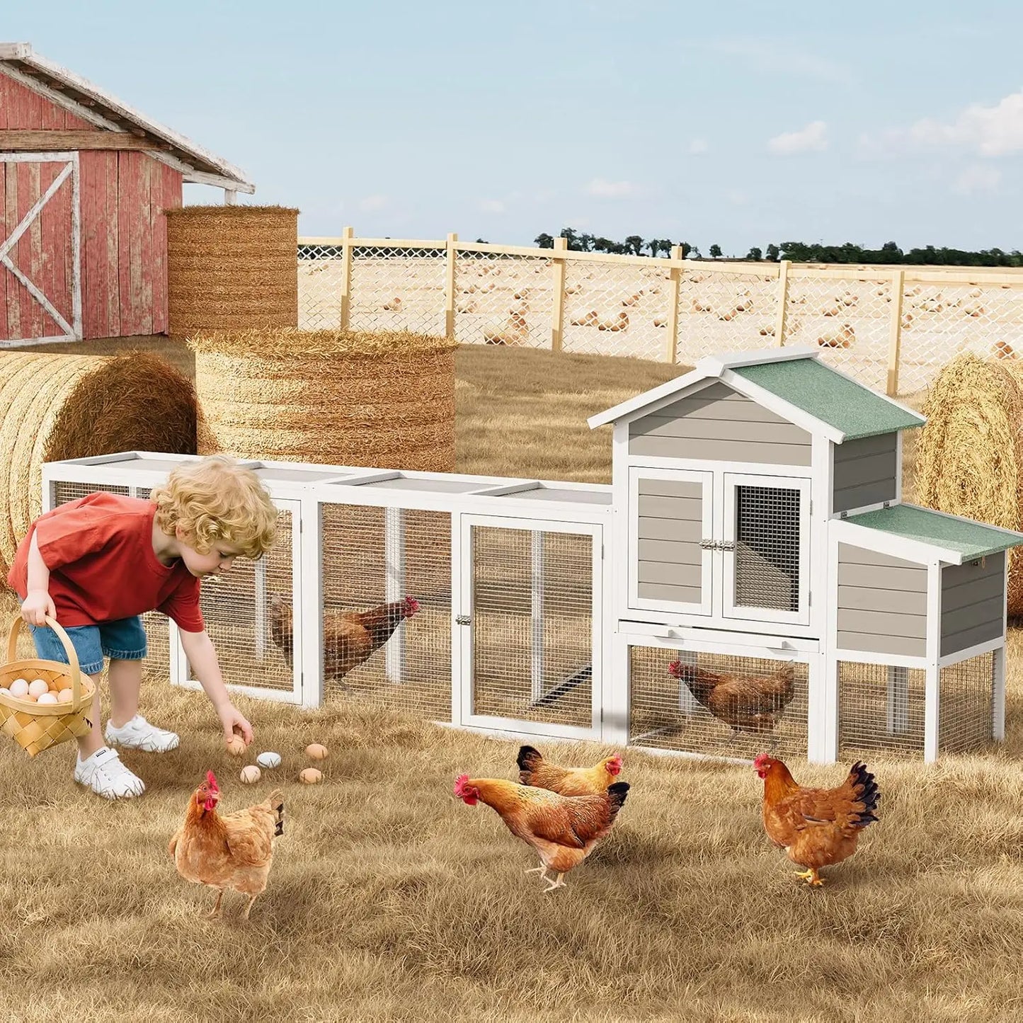 122'' Weatherproof Large Wooden Multi-Pet Hen House With Run