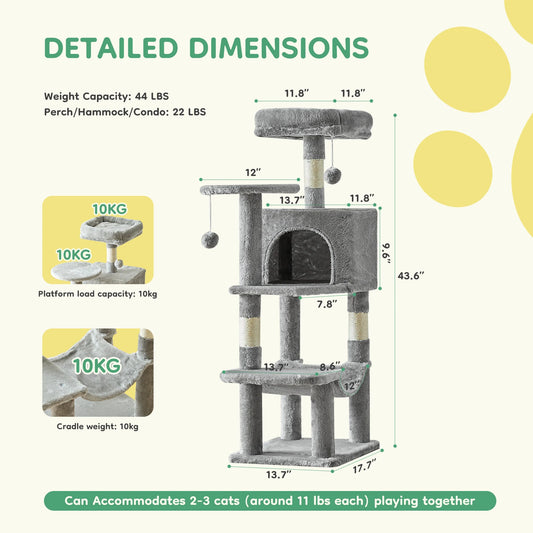 44In Cat Tree Multi-Cat Climbing Tower Scratching Posts