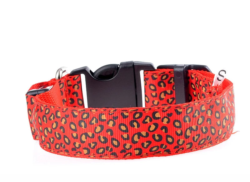Leopard LED Dog Collar Luminous Adjustable Glowing Collar