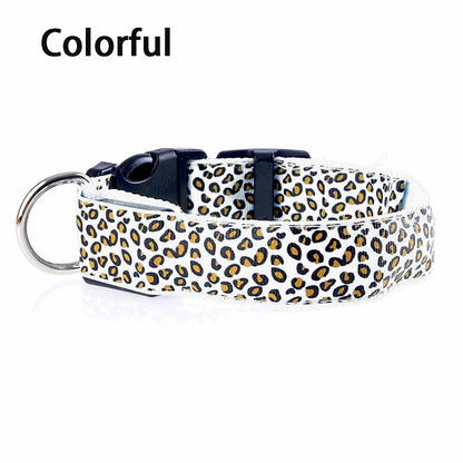 Leopard LED Dog Collar Luminous Adjustable Glowing Collar