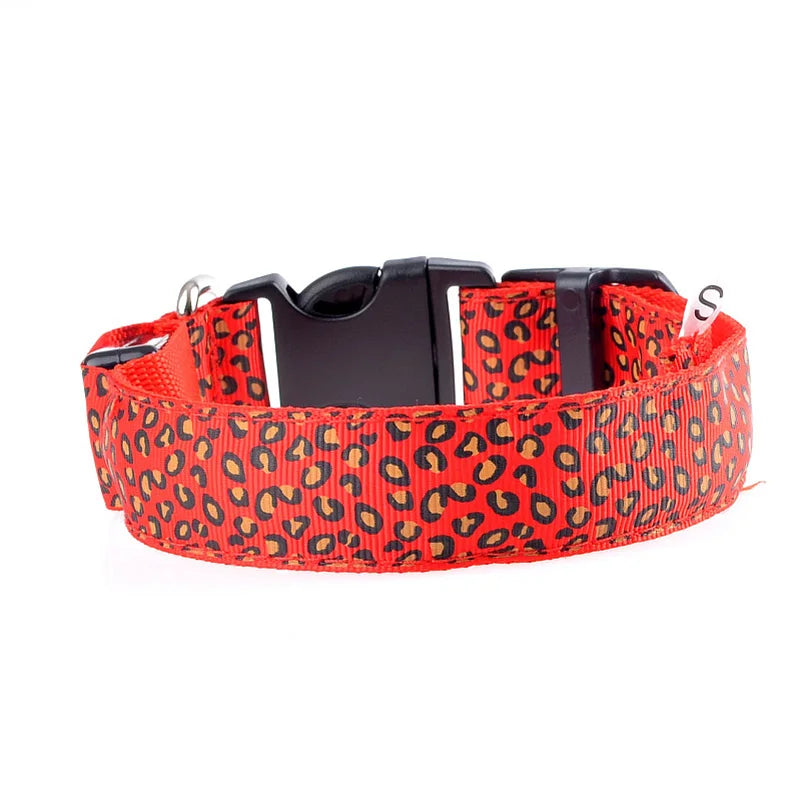 Leopard LED Dog Collar Luminous Adjustable Glowing Collar