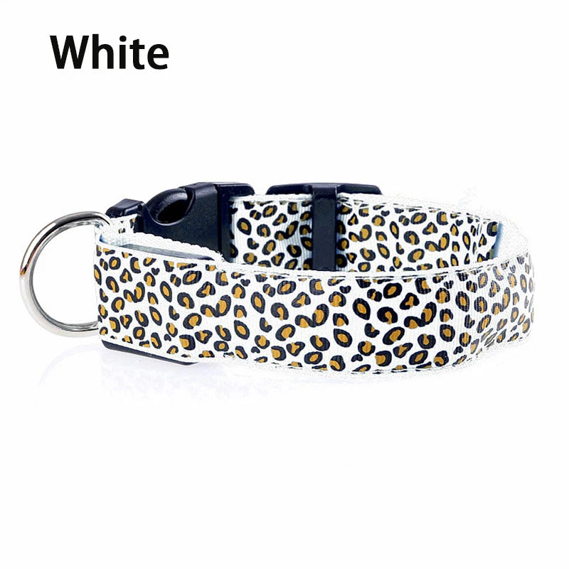 Leopard LED Dog Collar Luminous Adjustable Glowing Collar