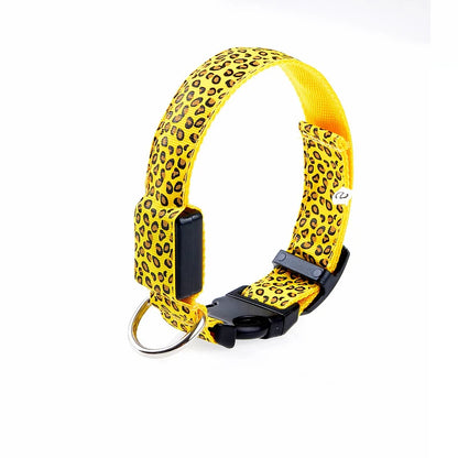 Leopard LED Dog Collar Luminous Adjustable Glowing Collar
