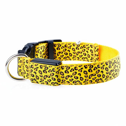 Leopard LED Dog Collar Luminous Adjustable Glowing Collar