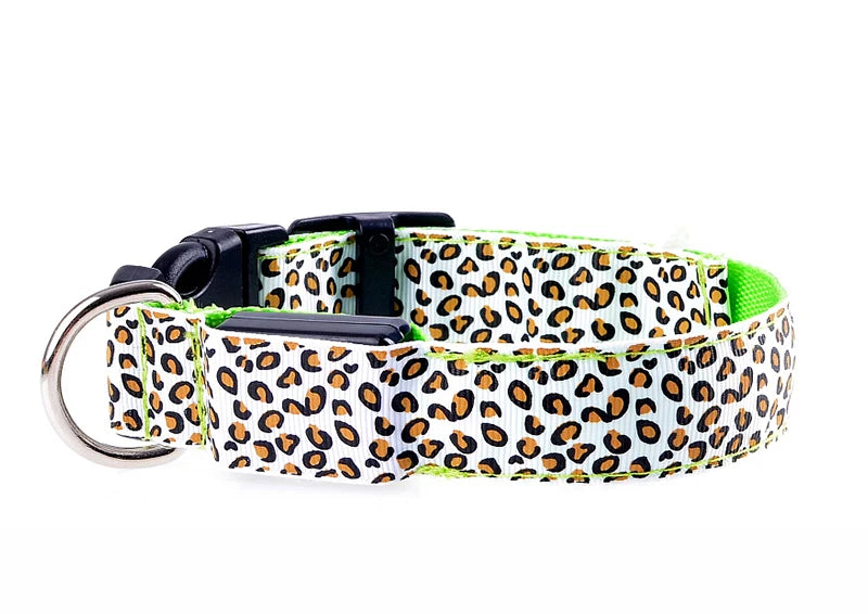 Leopard LED Dog Collar Luminous Adjustable Glowing Collar