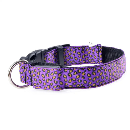 Leopard LED Dog Collar Luminous Adjustable Glowing Collar