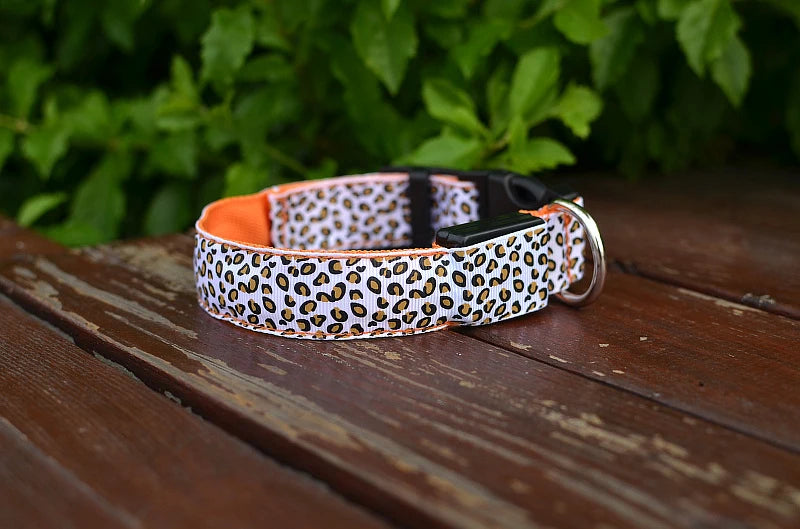 Leopard LED Dog Collar Luminous Adjustable Glowing Collar