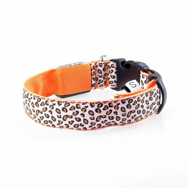 Leopard LED Dog Collar Luminous Adjustable Glowing Collar