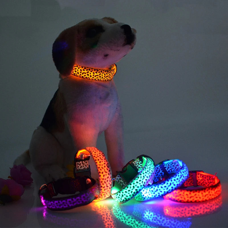 Leopard LED Dog Collar Luminous Adjustable Glowing Collar