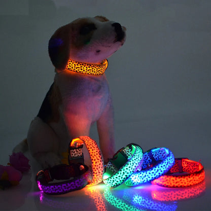 Leopard LED Dog Collar Luminous Adjustable Glowing Collar
