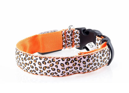Leopard LED Dog Collar Luminous Adjustable Glowing Collar