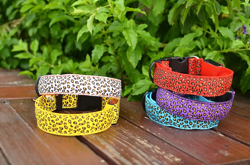 Leopard LED Dog Collar Luminous Adjustable Glowing Collar