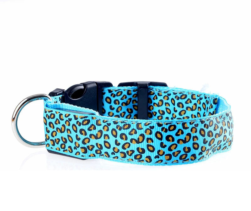 Leopard LED Dog Collar Luminous Adjustable Glowing Collar