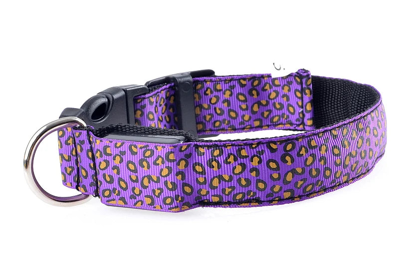 Leopard LED Dog Collar Luminous Adjustable Glowing Collar