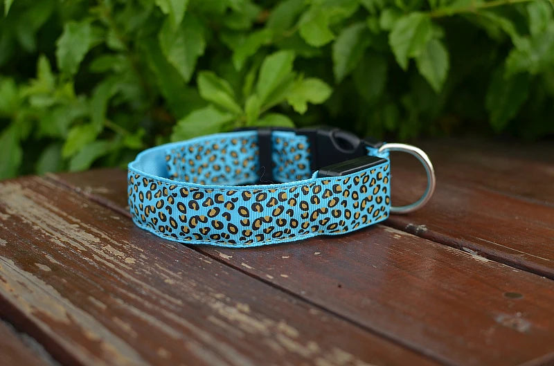 Leopard LED Dog Collar Luminous Adjustable Glowing Collar