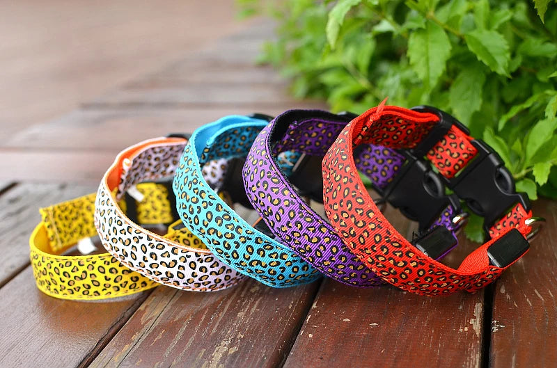 Leopard LED Dog Collar Luminous Adjustable Glowing Collar