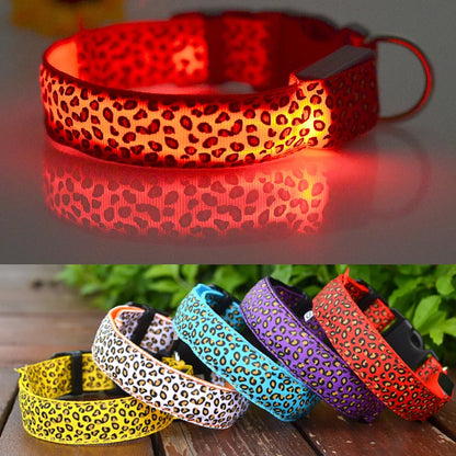 Leopard LED Dog Collar Luminous Adjustable Glowing Collar