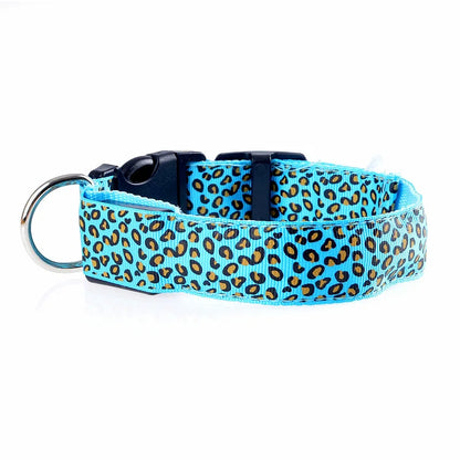 Leopard LED Dog Collar Luminous Adjustable Glowing Collar