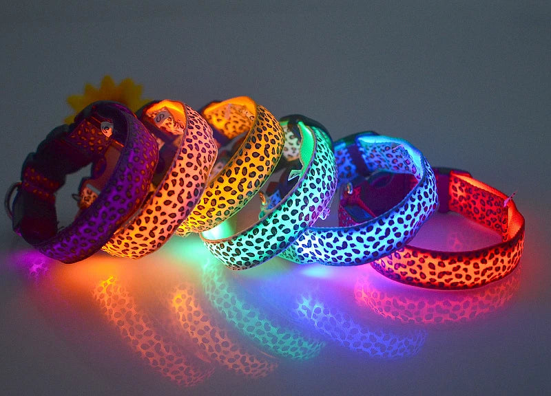Leopard LED Dog Collar Luminous Adjustable Glowing Collar