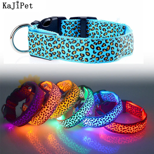 Leopard LED Dog Collar Luminous Adjustable Glowing Collar