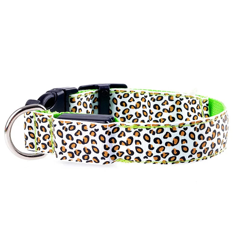 Leopard LED Dog Collar Luminous Adjustable Glowing Collar
