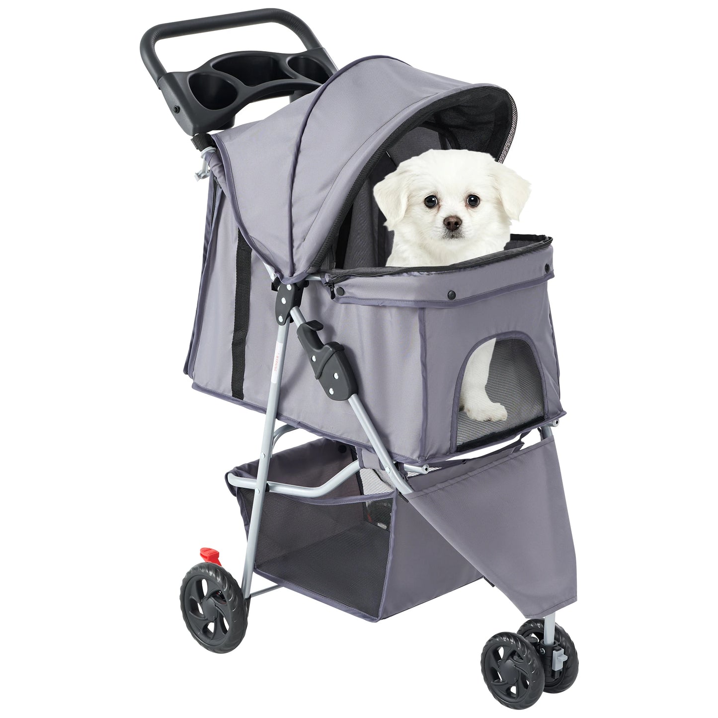 3 Wheels Foldable Stroller with Mesh Windows  Basket Cup Holder