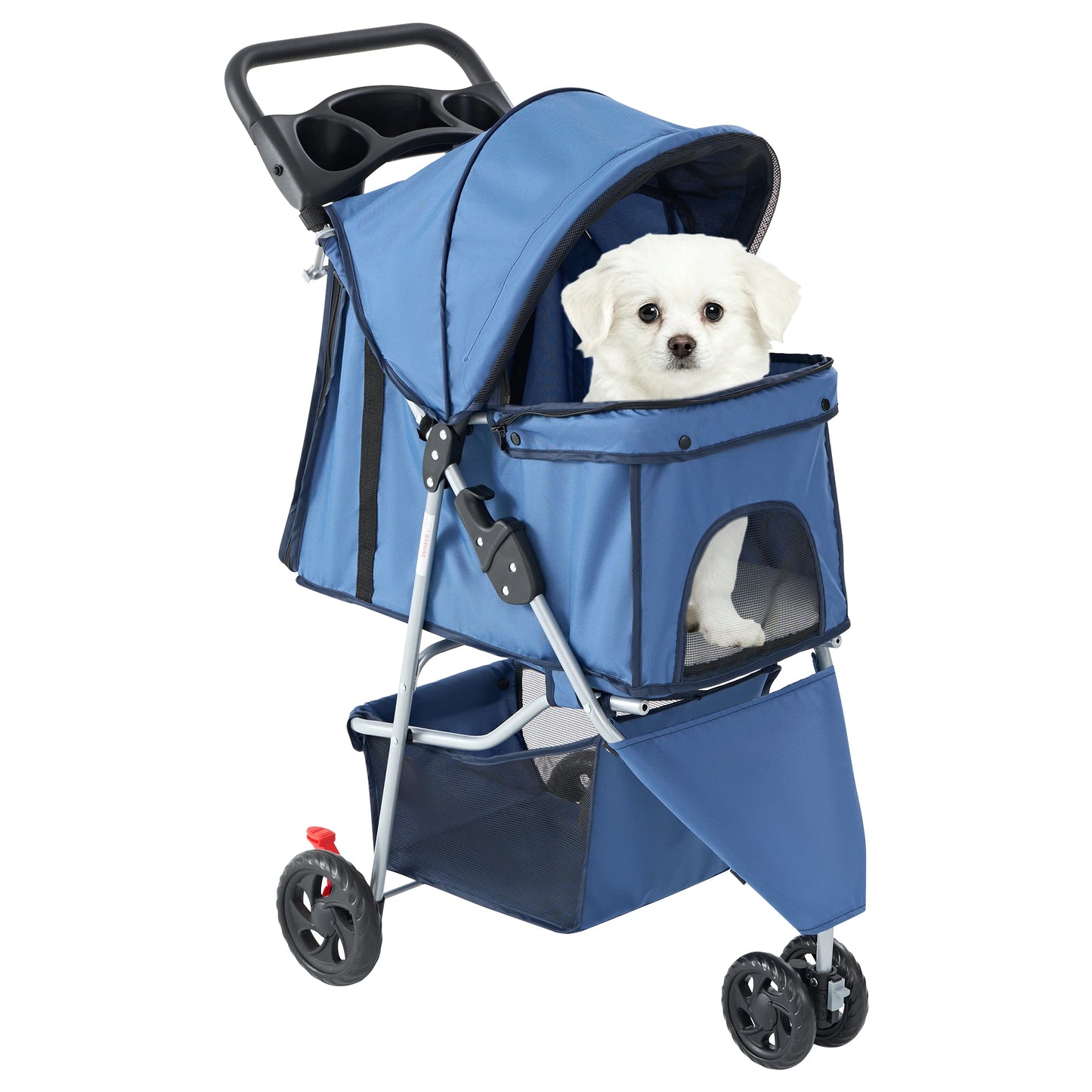 3 Wheels Foldable Stroller with Mesh Windows  Basket Cup Holder