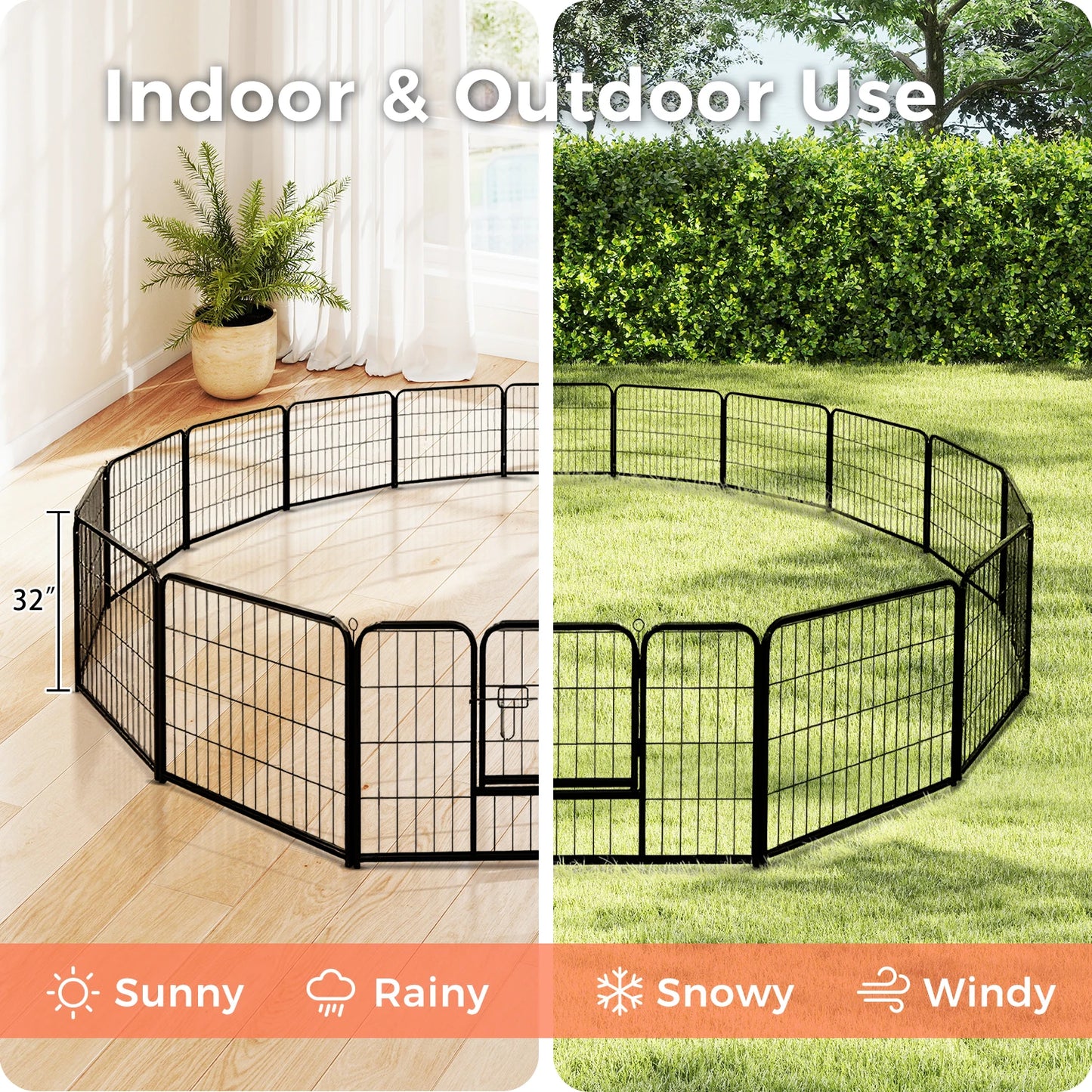 Dog Playpen with Door, Outdoor/Indoor Foldable Metal Fence