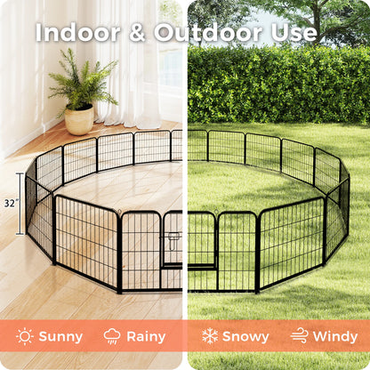Dog Playpen with Door, Outdoor/Indoor Foldable Metal Fence
