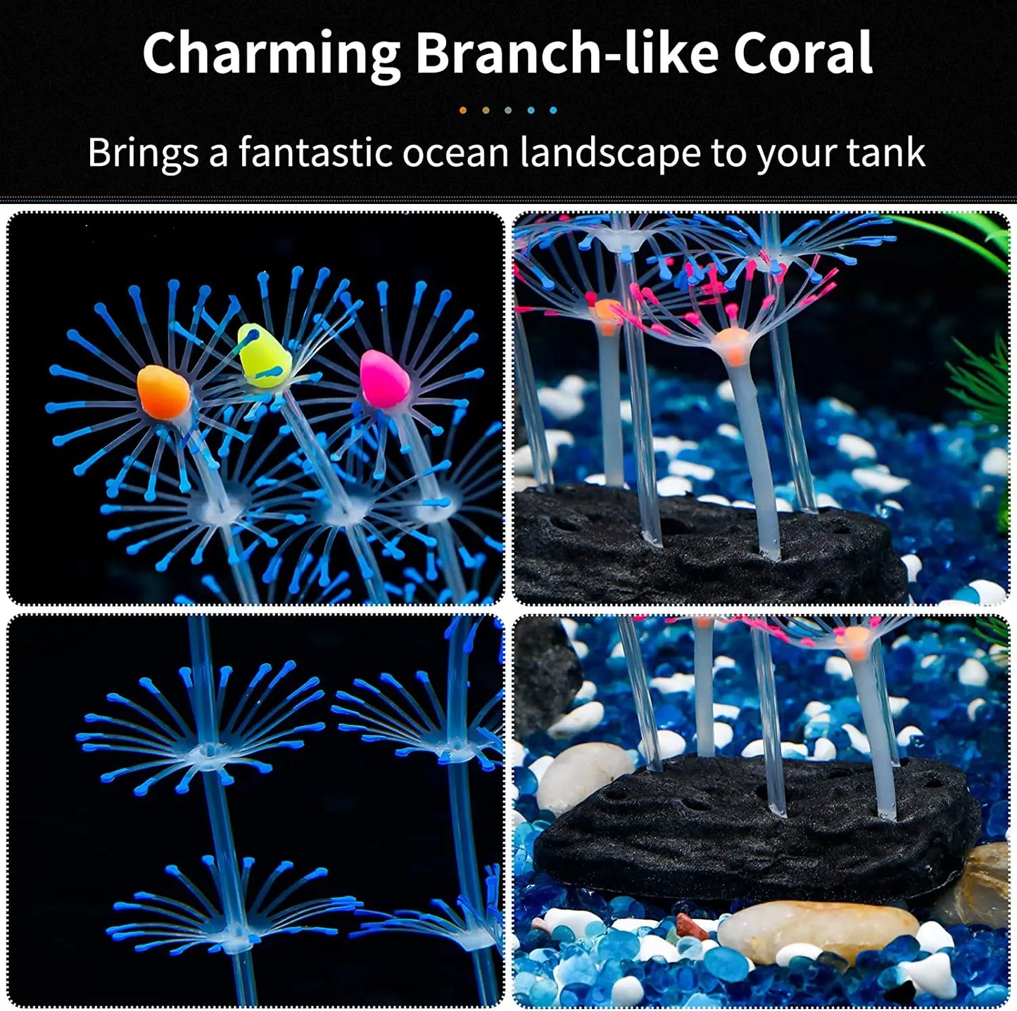 Glowing Silicone Coral Aquarium Decor with Suction Cups