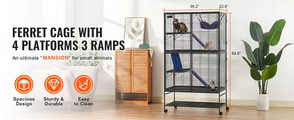 64.6" Rolling Metal Ferret Cage Large 4-Tier