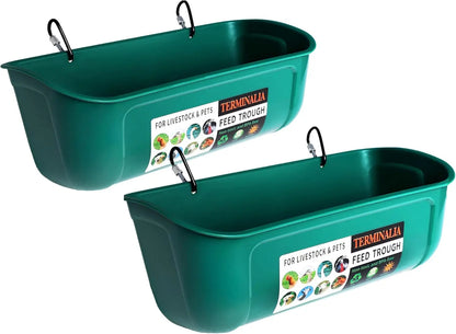 2 Pack Green Poultry Feeder with Clips, Hanging Fence Trough