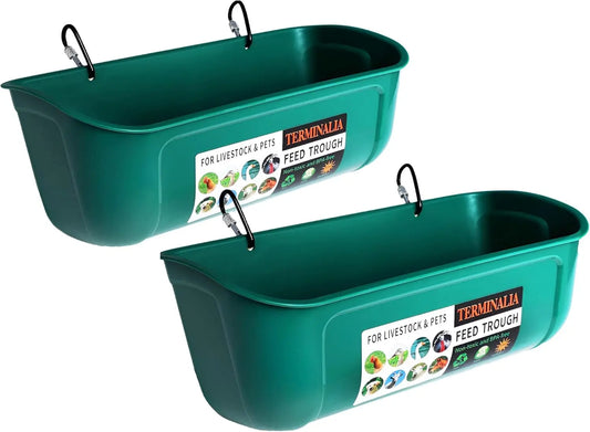 2 Pack Green Poultry Feeder with Clips, Hanging Fence Trough