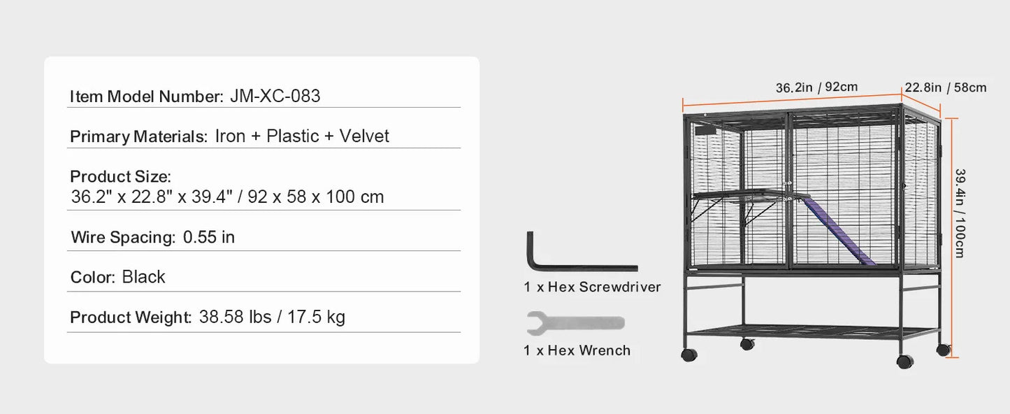 64.6" Rolling Metal Ferret Cage Large 4-Tier