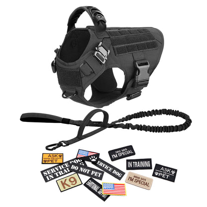 Military Large Dog Harness Collar Leash Bags Patches