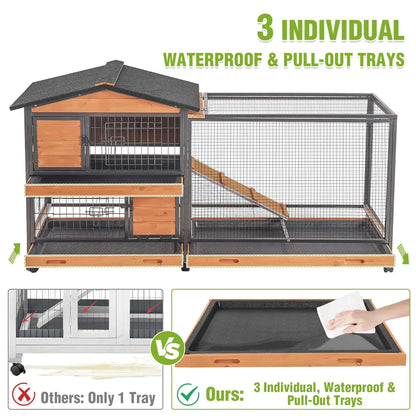 2-Story Rabbit Hutch Full Metal Frame- 62" with 6 locking casters