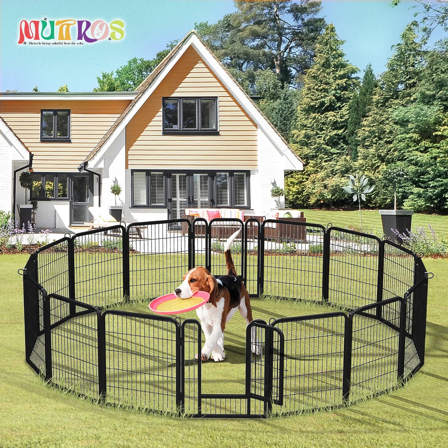 Dog Playpen with Door, Outdoor/Indoor Foldable Metal Fence