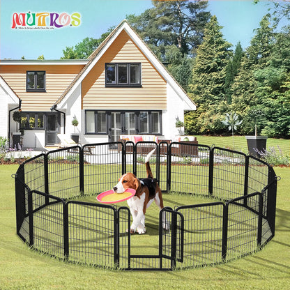 Dog Playpen with Door, Outdoor/Indoor Foldable Metal Fence